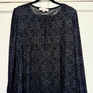 LOFT Black Velvet Patterned Blouse